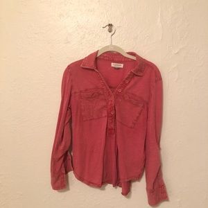 Anthropologie Pink 3/4 Sleeve Polo- Pilcro